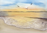 Postkarte DIN-A6 Sonnenuntergang Strand mit Möwe - GM8D